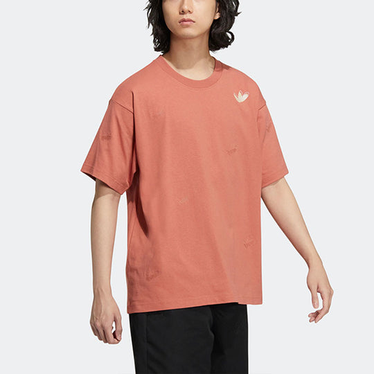 adidas originals Logo Printing Solid Color Round Neck Short Sleeve Unisex Orange T-Shirt HS1917