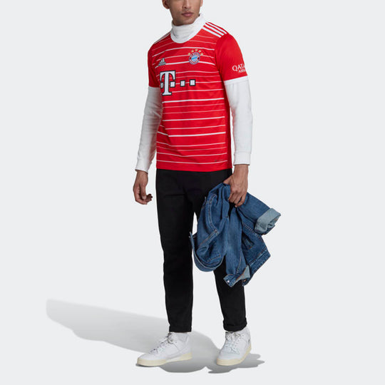 Men's adidas Soccer/Football Stripe Short Sleeve SW Fan Edition 22-23 Season Bayern Munich Black Red Jersey H39900