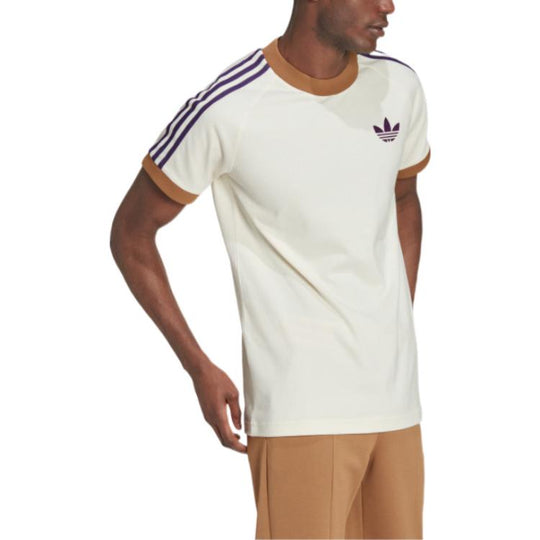 Men\'s adidas originals Cali Tee Shoulder Stripe Ribbed Round Neck Shor -  KICKS CREW | Sport-T-Shirts