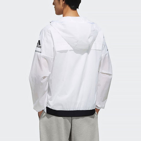 adidas Wb Light logo Hooded Woven Sports KICKS FI8758 - Jacket White CREW Printing