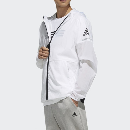 adidas Wb Light logo Hooded Sports FI8758 White Printing - Woven KICKS Jacket CREW