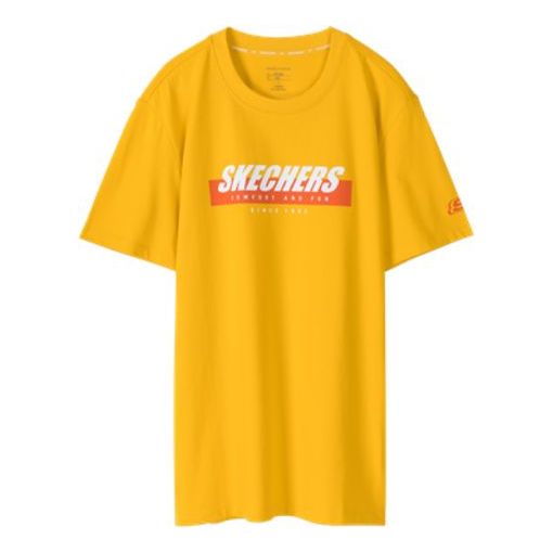Men\'s Skechers Sports Alphabet Printing CREW Color SMLC21 Sleeve KICKS Gold - Short