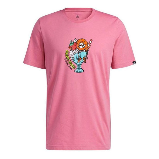 Men's adidas Cartoon Basketball Printing Sports Short Sleeve Pink T-Shirt HB5482