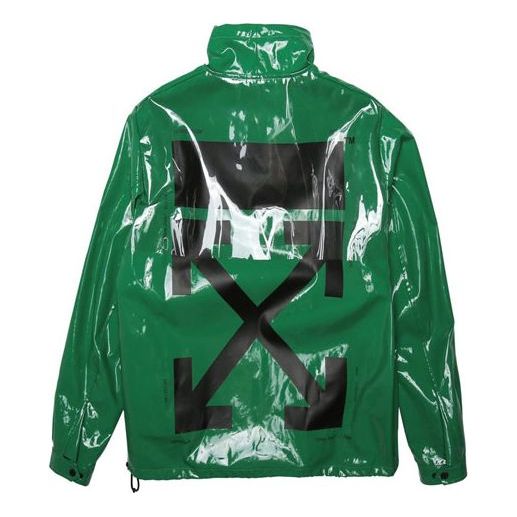 Off-White Back Printing Half Zipper Stand Collar Loose Fit Green OMEA166R19C040244010