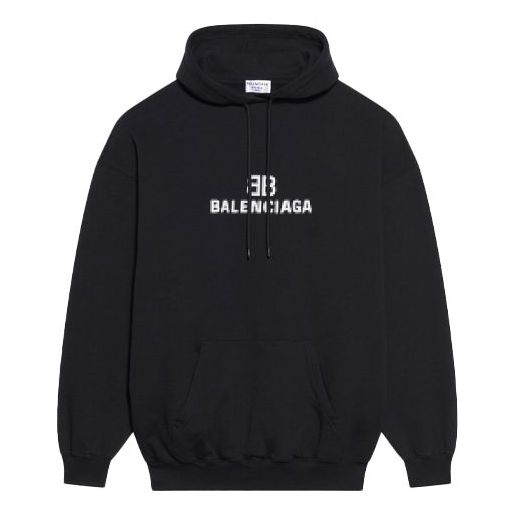 (WMNS) Balenciaga Bb Pixel Fleece Drawstring hooded Long Sleeves Hoodie Black 578135TKVI81070