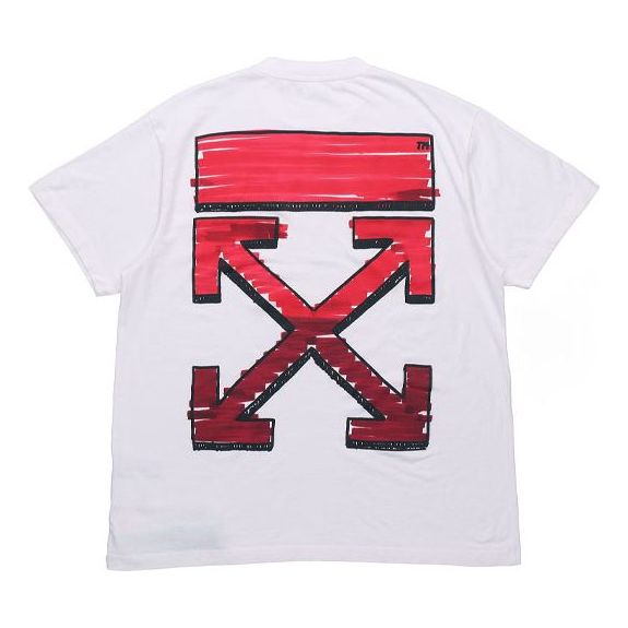 OFF-WHITE SS21 Fit Short Arrow Red Sleeve White OMAA KICKS - CREW Loose Back Cotton