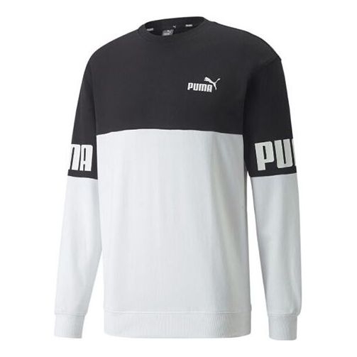 PUMA Power Logo Printing Colorblock Sports Round Neck Pullover Black 670935-01