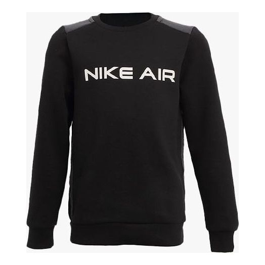 GS) Nike Logo Pattern Printing Round Neck Fleece Lined Boy Black DA07