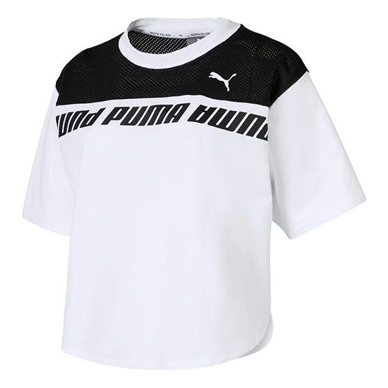 WMNS) PUMA Logo Printing Round-neck Black/White 844019-02 - KICKS CREW