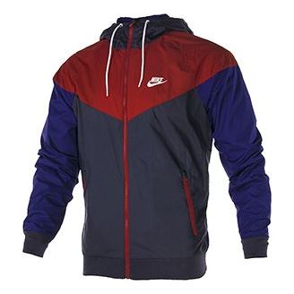 Men's Nike Windrunner Hooded Woven Windbreaker Sports Colorblock Jacket Red 727325-452 Jacket  -  KICKS CREW