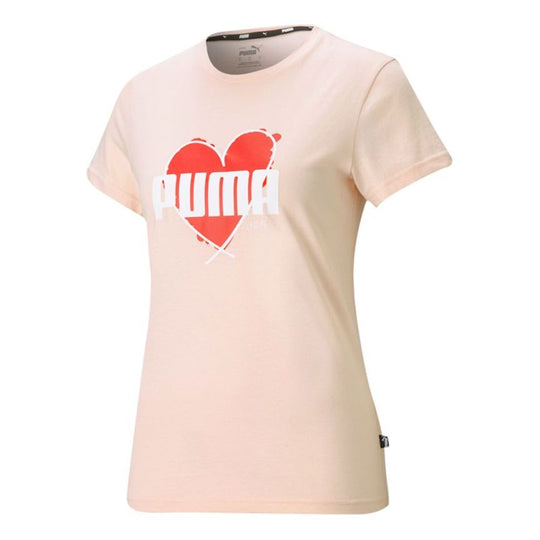 WMNS) PUMA Heart Tee Sleev - Round Printing Love Logo KICKS Sports Neck Short CREW